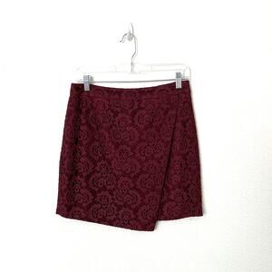 [Madewell] Burgundy Maroon Lace Asymmetrical Faux Wrap Mini Skirt NWT Size 4